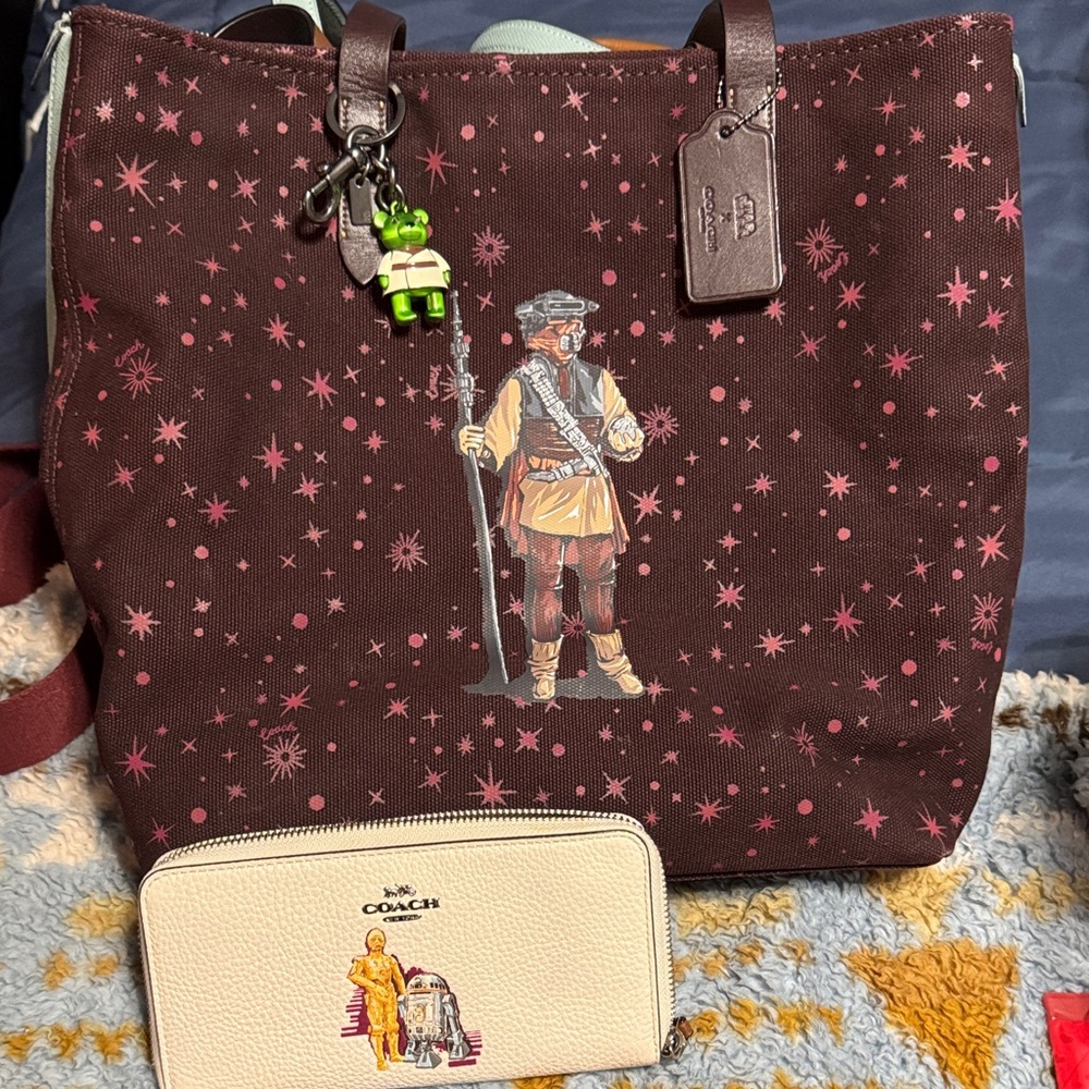 Coach Brown Star Wars Tote with Cream Wallet